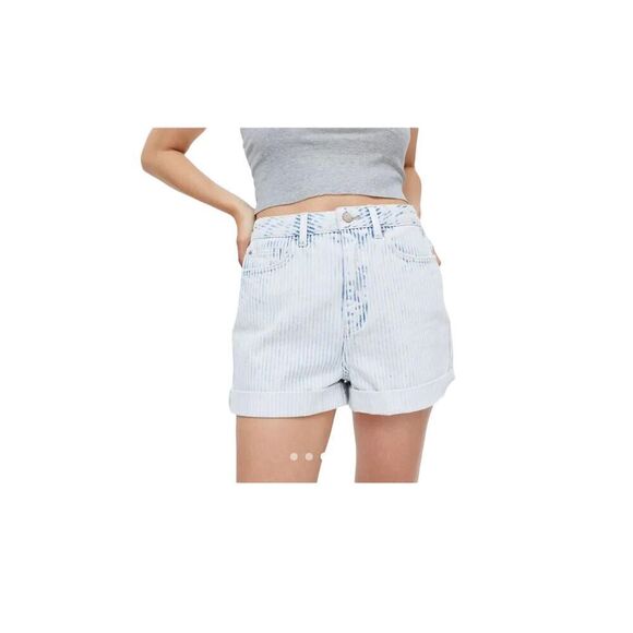 BDG Shorts Blue Striped Denim Roll Cuff High Rise Hot Pants Summer size 26 - Picture 1 of 11